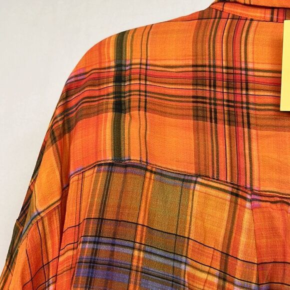 Charlie Holiday Maple Shirt Camden plaid orange blouse size 2 NWT - Picture 10 of 16